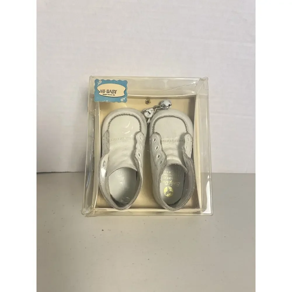 Vintage 1950's Baby Deer Trainer Shoes White Leather Original Box & Pin Bells